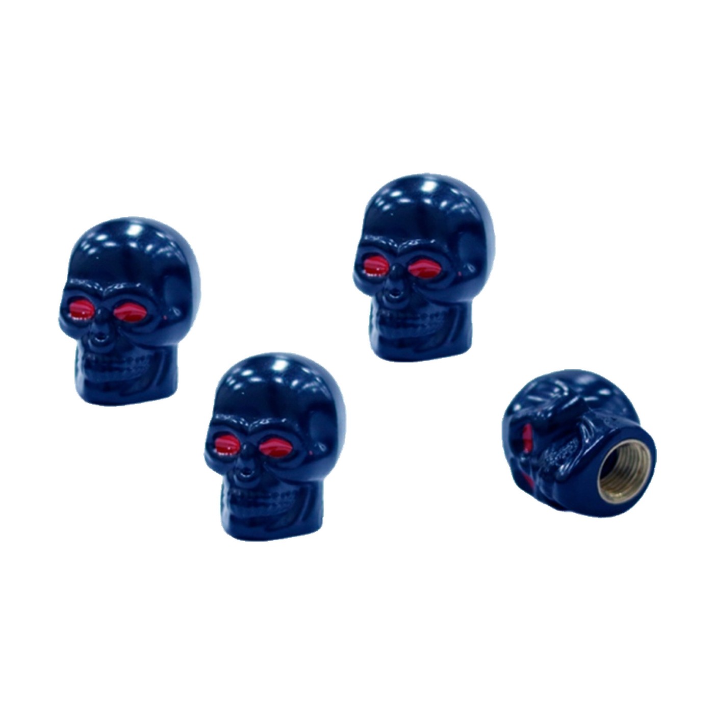Tapas De Valvula Calavera Metalizadas Azules X4 Oregon