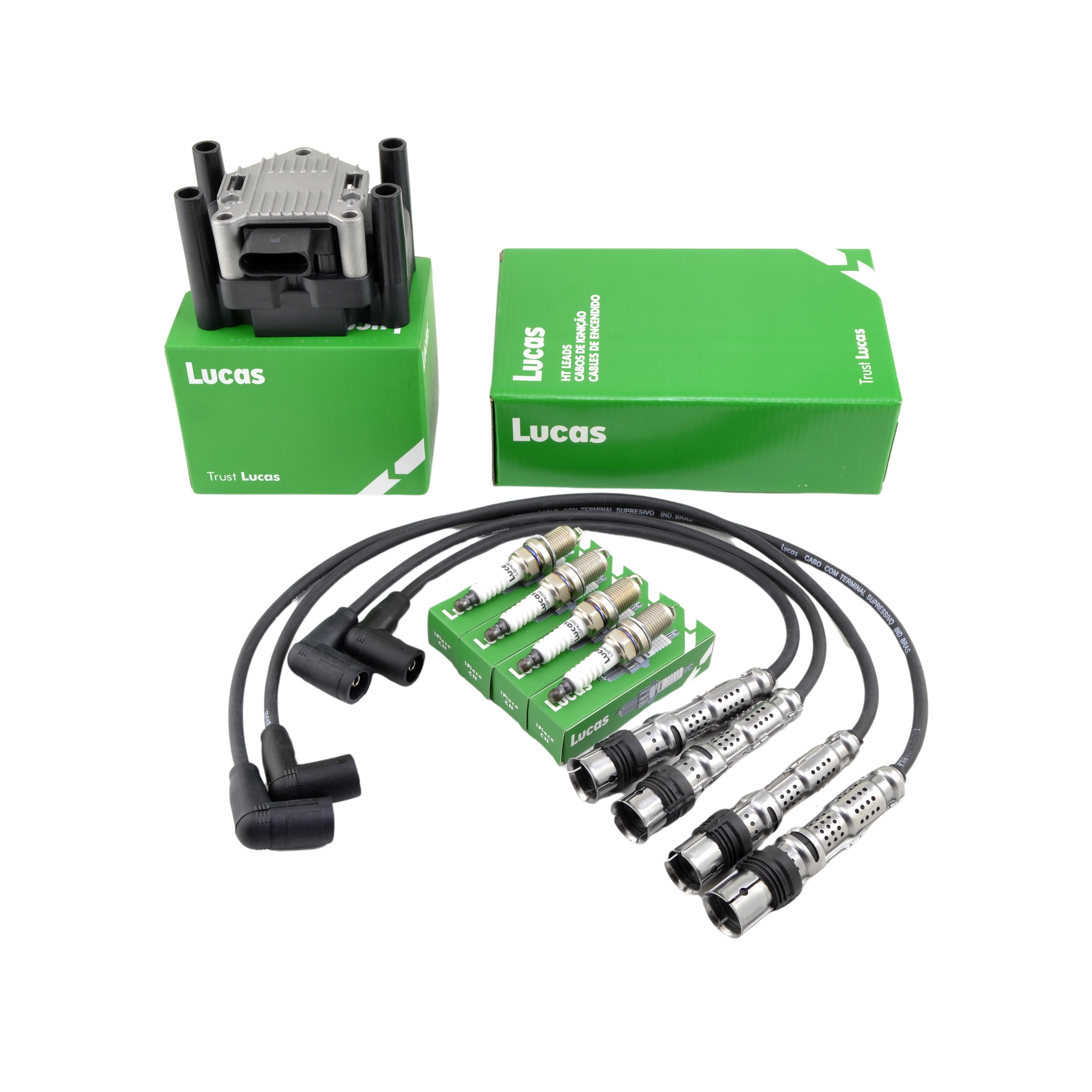 Kit Bobina Cables Y Bujias Lucas Volkswagen Fox 1.6 8v Gol Power 1.4 8v Gol Trend 1.6 8v Suran 1.6 8v Voyage 1.6 8v