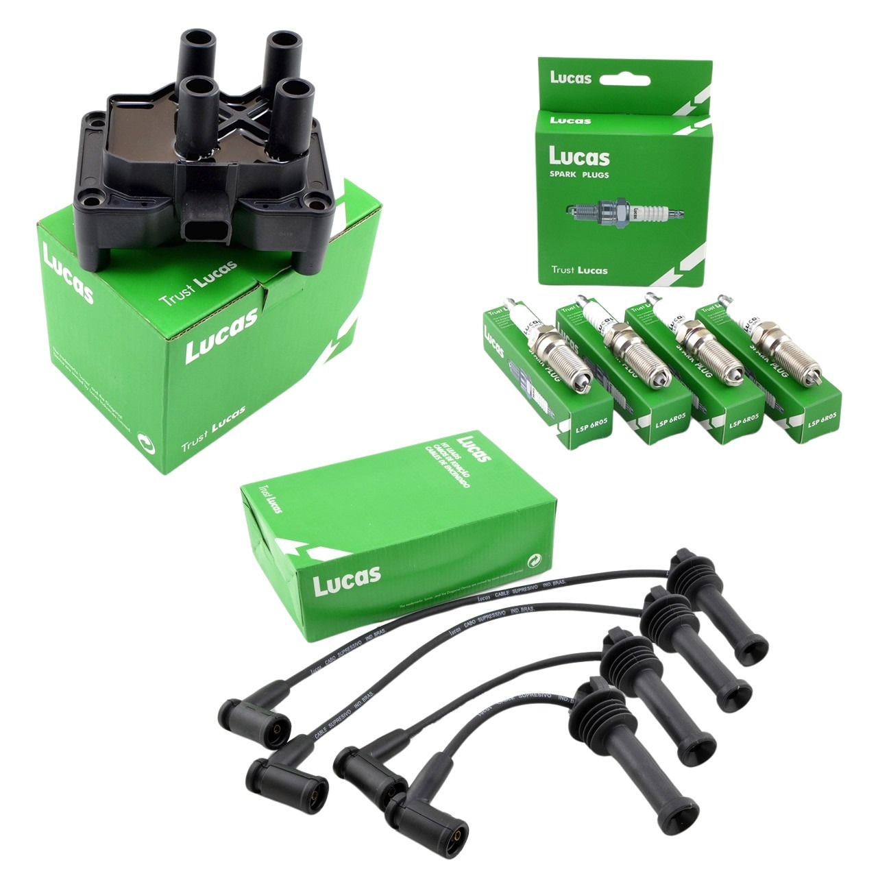 Kit Bobina Cables Y Bujias Lucas Ford Fiesta 1.6 16v Focus 2 1.6 16v Focus 3 2.0 16v Ka 1.5 16v