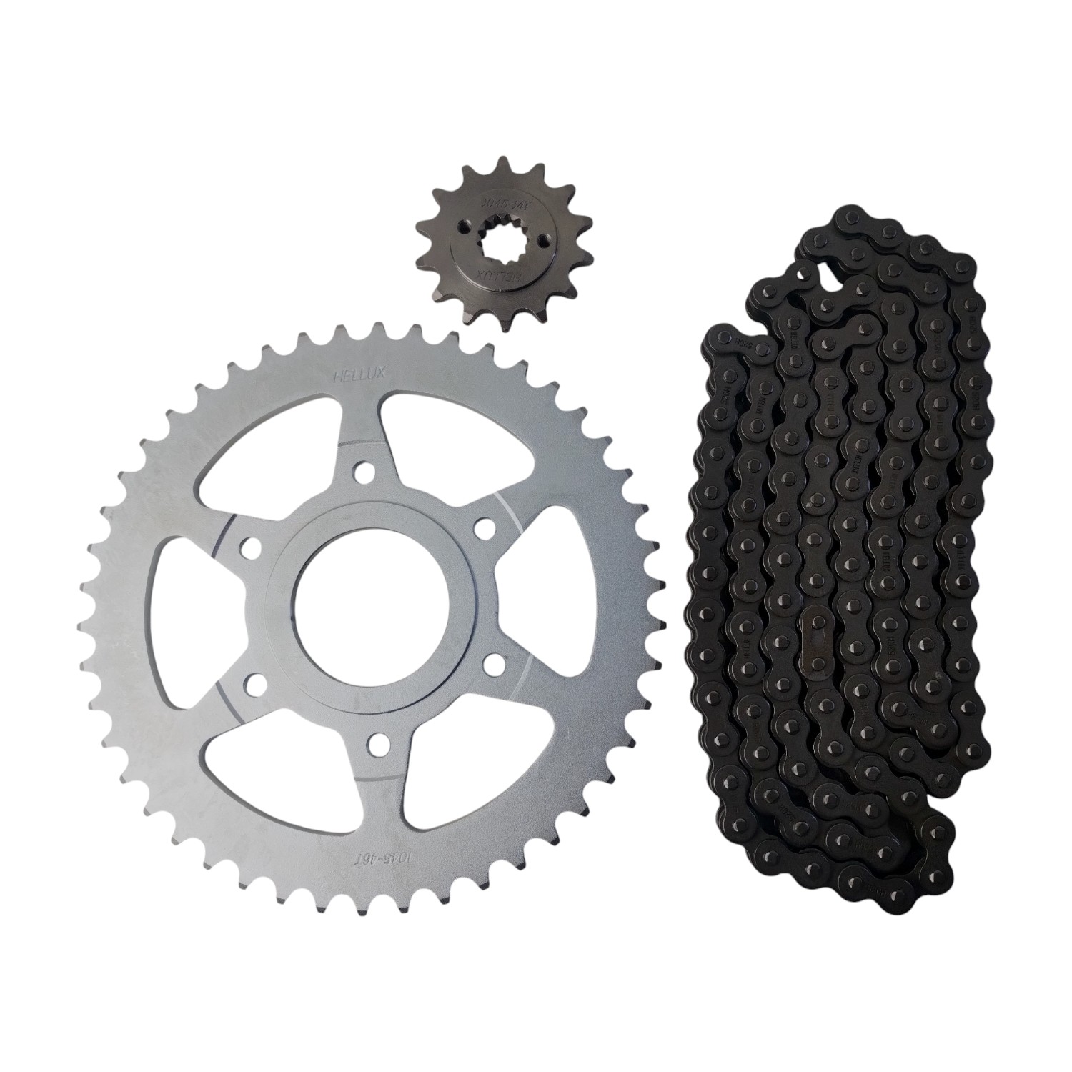 Kit Piñon Y Corona Con Cadena Moto Hellux Bajaj Dominar 250 Piñon 14 Corona 46 Cadena 520h 120 Eslabones Plateado
