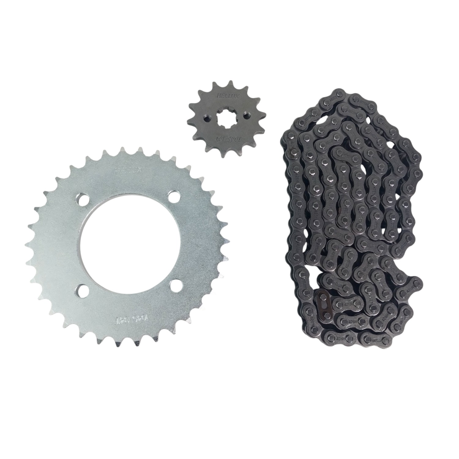 Kit Piñon Y Corona Con Cadena Moto Hellux Honda Biz 125 Es Ks Piñon 14 Corona 34 Cadena 428h 106 Eslabones Plateado