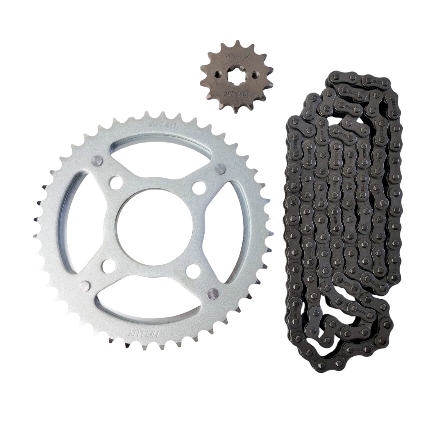 Kit Piñon Y Corona Con Cadena Moto Hellux Honda Cb1 Cb 125 F Piñon 14 Corona 44 Cadena 428 122 Eslabones Plateado