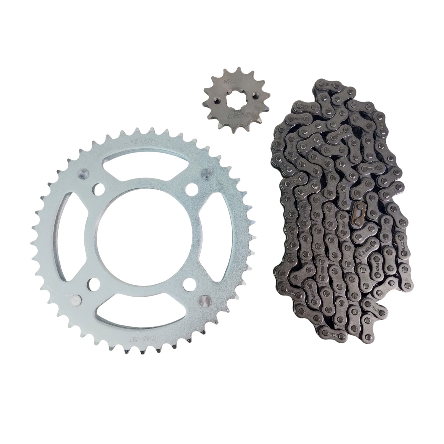 Kit Piñon Y Corona Con Cadena Moto Hellux Honda Cb190 Piñon 14 Corona 45 Cadena 428h 132 Eslabones Plateado