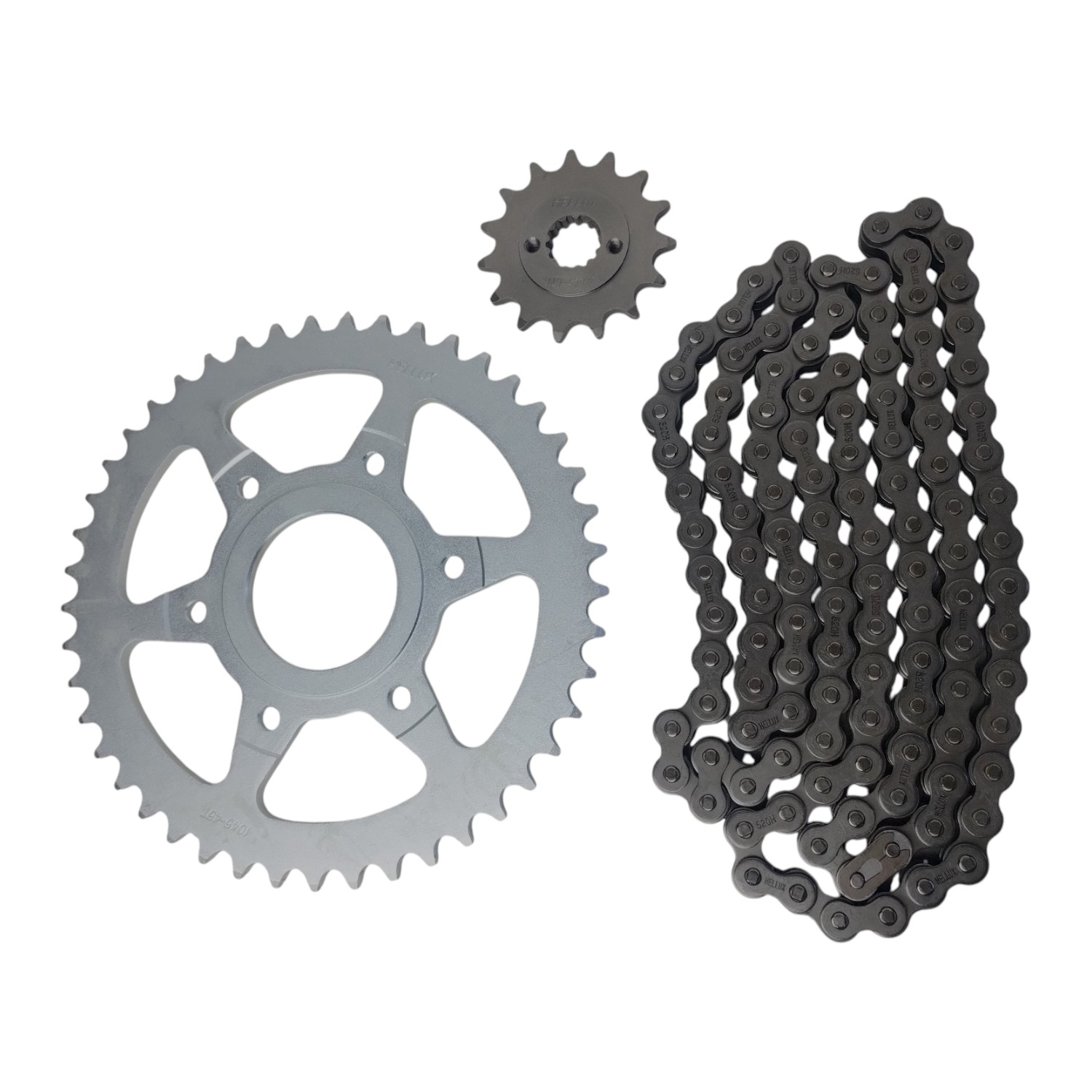 Kit Piñon Y Corona Con Cadena Moto Hellux Ktm Duke 390 Piñon 15 Corona 45 Cadena 520h 118 Eslabones Plateado