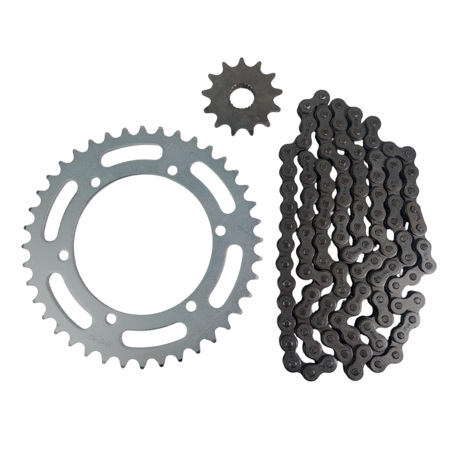 Kit Piñon Y Corona Con Cadena Moto Hellux Yamaha Xtz 250 Piñon 13 Corona 40 Cadena 520h 106 Eslabones Plateado