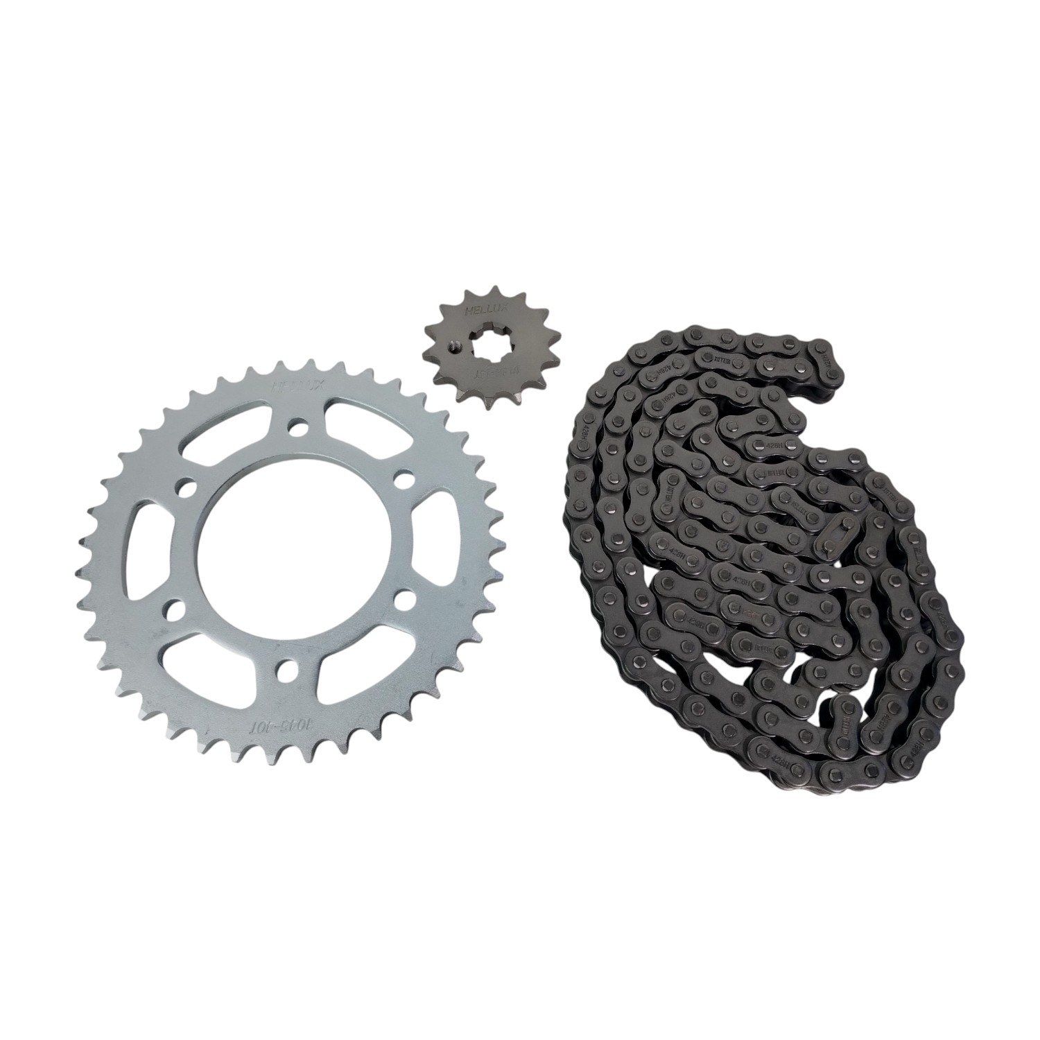 Kit Piñon Y Corona Con Cadena Moto Hellux Yamaha Fz 16 Piñon 14 Corona 40 Cadena 428h 132 Eslabones Plateado