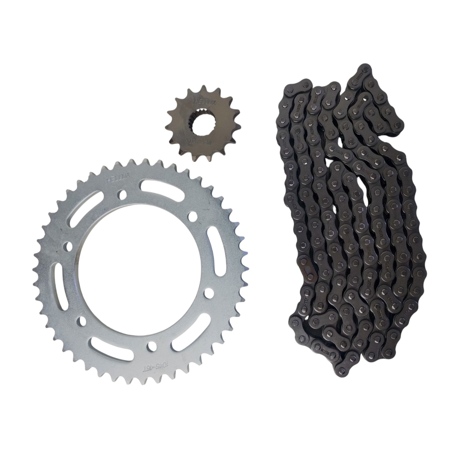 Kit Piñon Y Corona Con Cadena Moto Hellux Ktm Yamaha Fz 25 Piñon 15 Corona 46 Cadena 428h 136 Eslabones Plateado