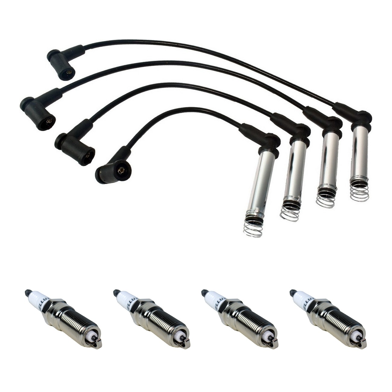 Kit Cables Y Bujias Hellux Ford Courier 1.6 8v Ecosport 1.6 8v Escort 1.6 8v Fiesta 1.6 8v Focus 1.6 8v Ka 1.0 Capuchon Metalico Negro