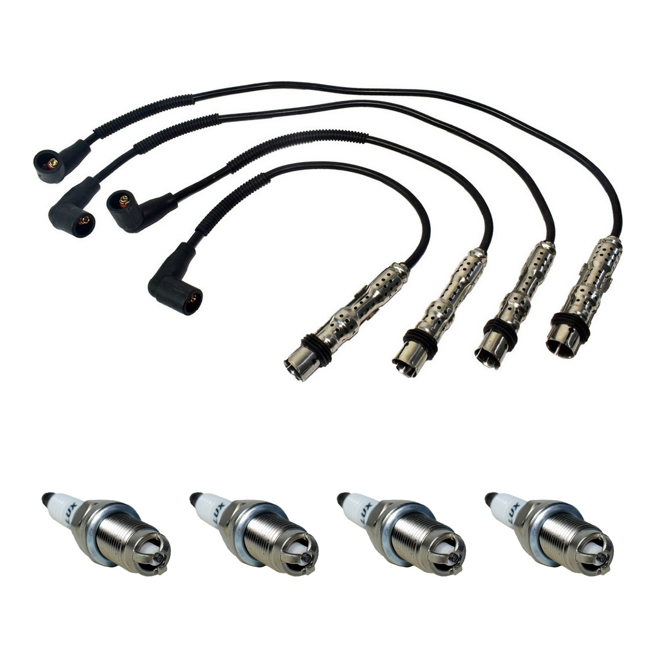 Kit Cables Y Bujias Hellux Volkswagen Cross Fox 1.6 8v Fox 1.6 8v Gol Power 1.4 8v Gol Trend 1.6 8v Golf 1.6 8v Saveiro 1.6 8v Suran 1.6 8v Voyage 1.6 8v Negro