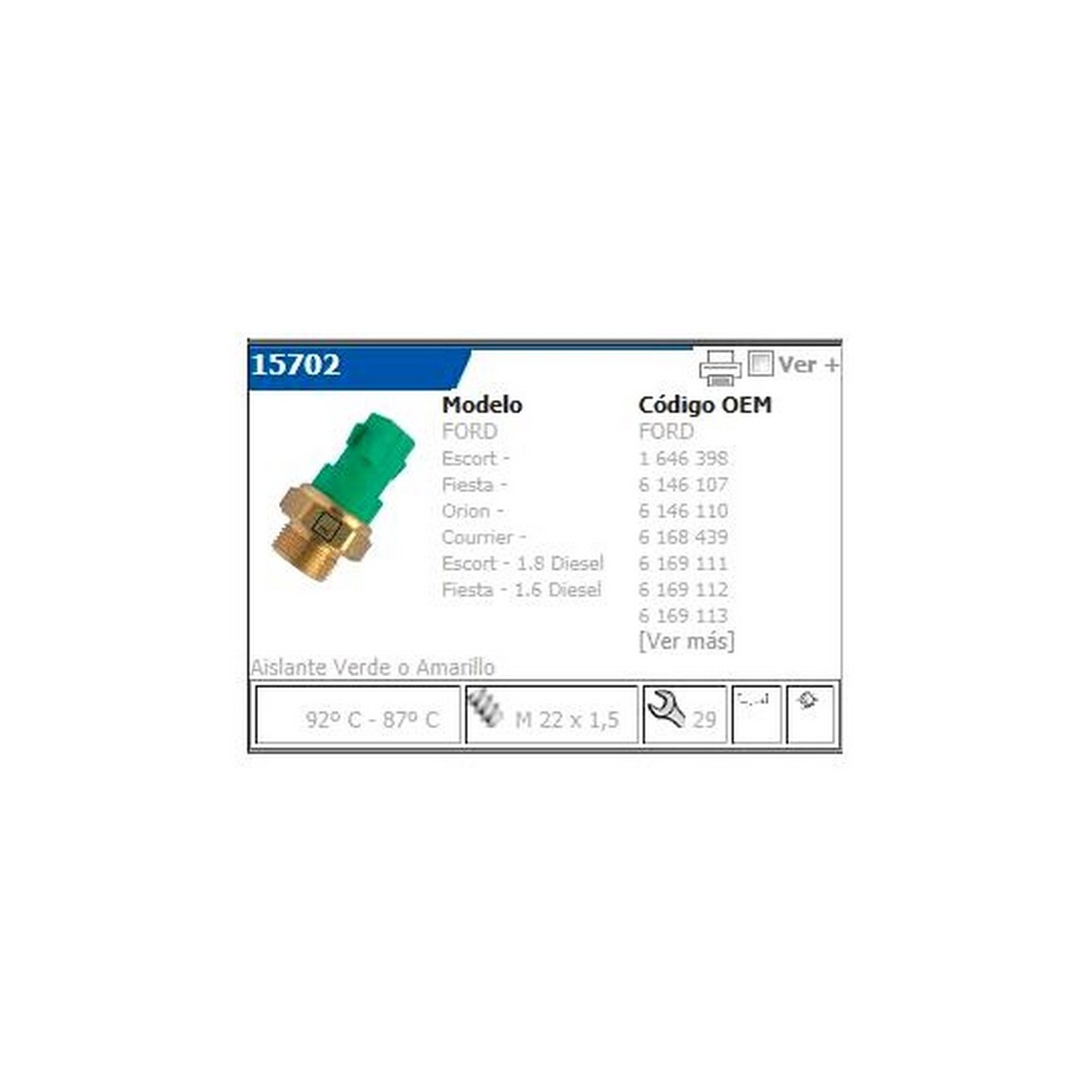 Bulbo De Electroventilador Ford Courrier Escort Fiesta