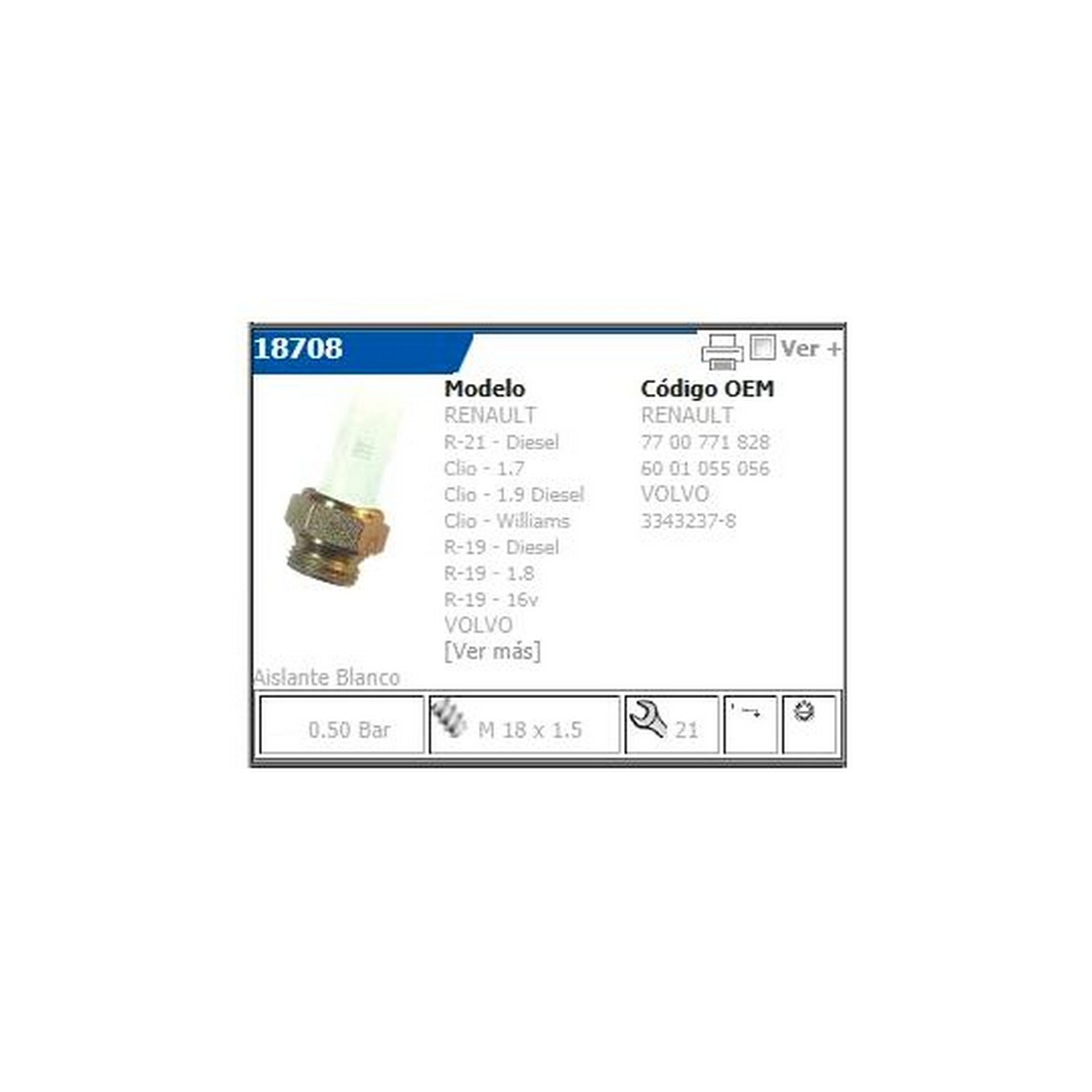 Bulbo Sensor Presion Aceite Renault 19 1.7 1.8 1.9