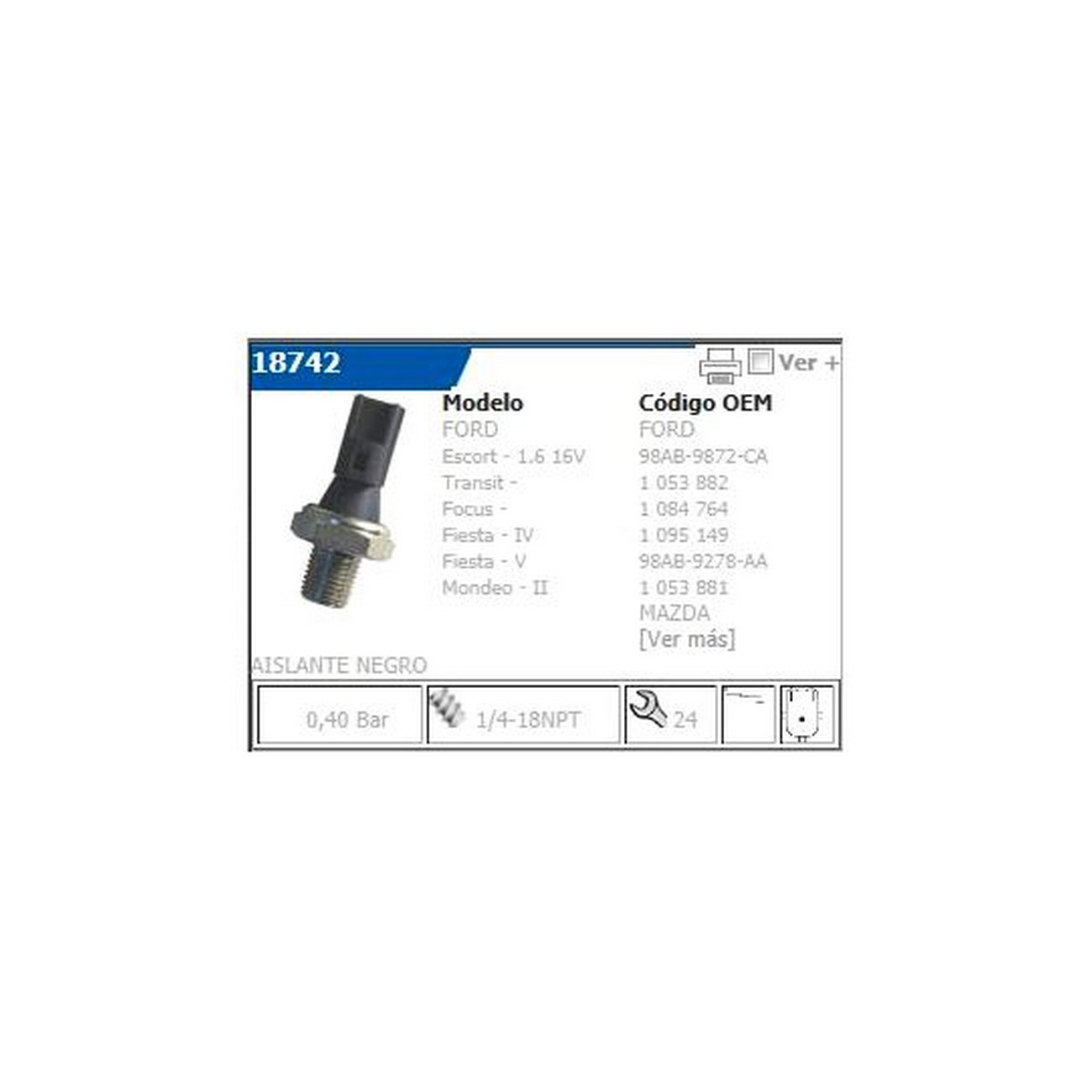 Bulbo Sensor Presion Aceite Ford Ka Fiesta 1.6