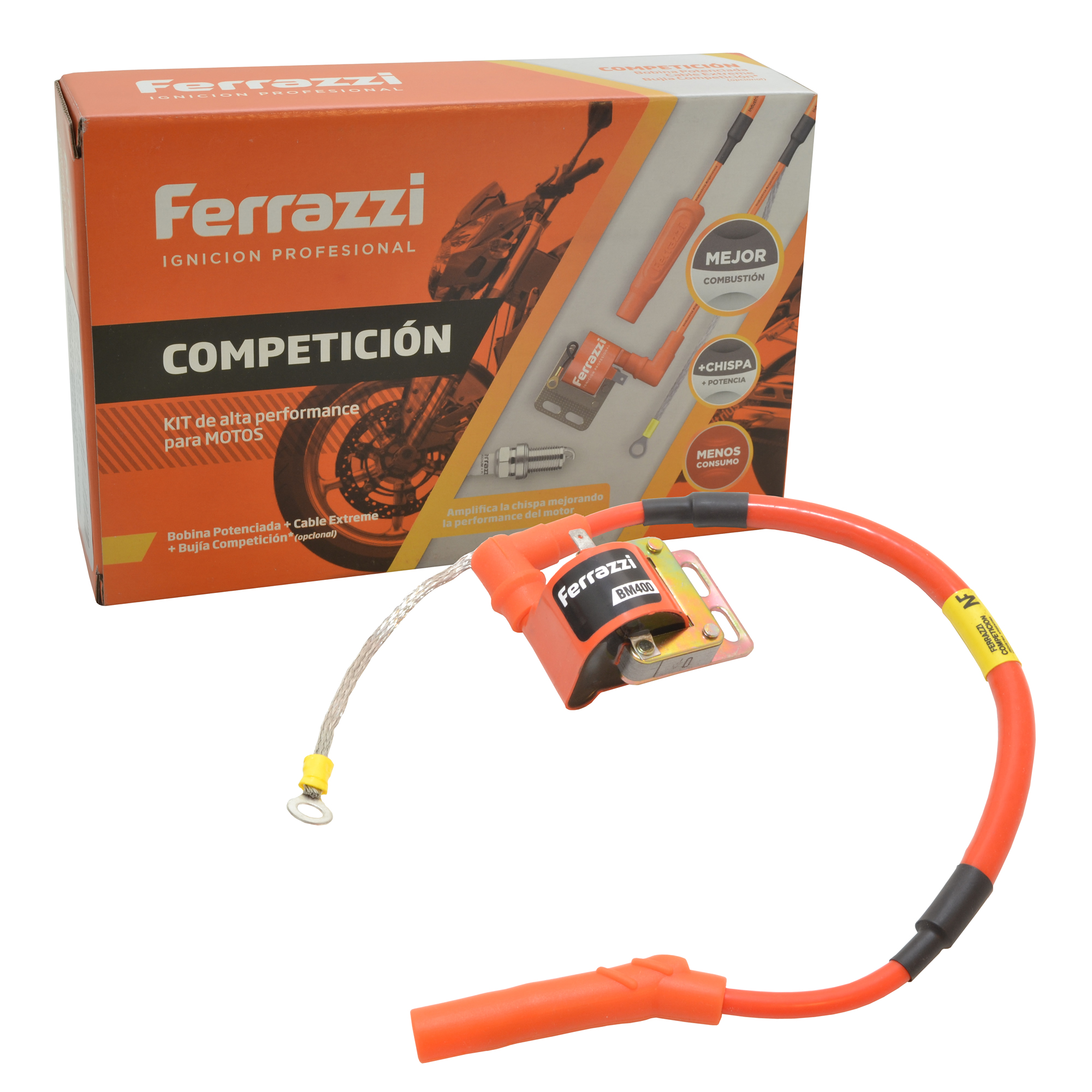 Kit Cable Bobina Competicion Mas Potencia Titan Ybr Xr 150 Naranja
