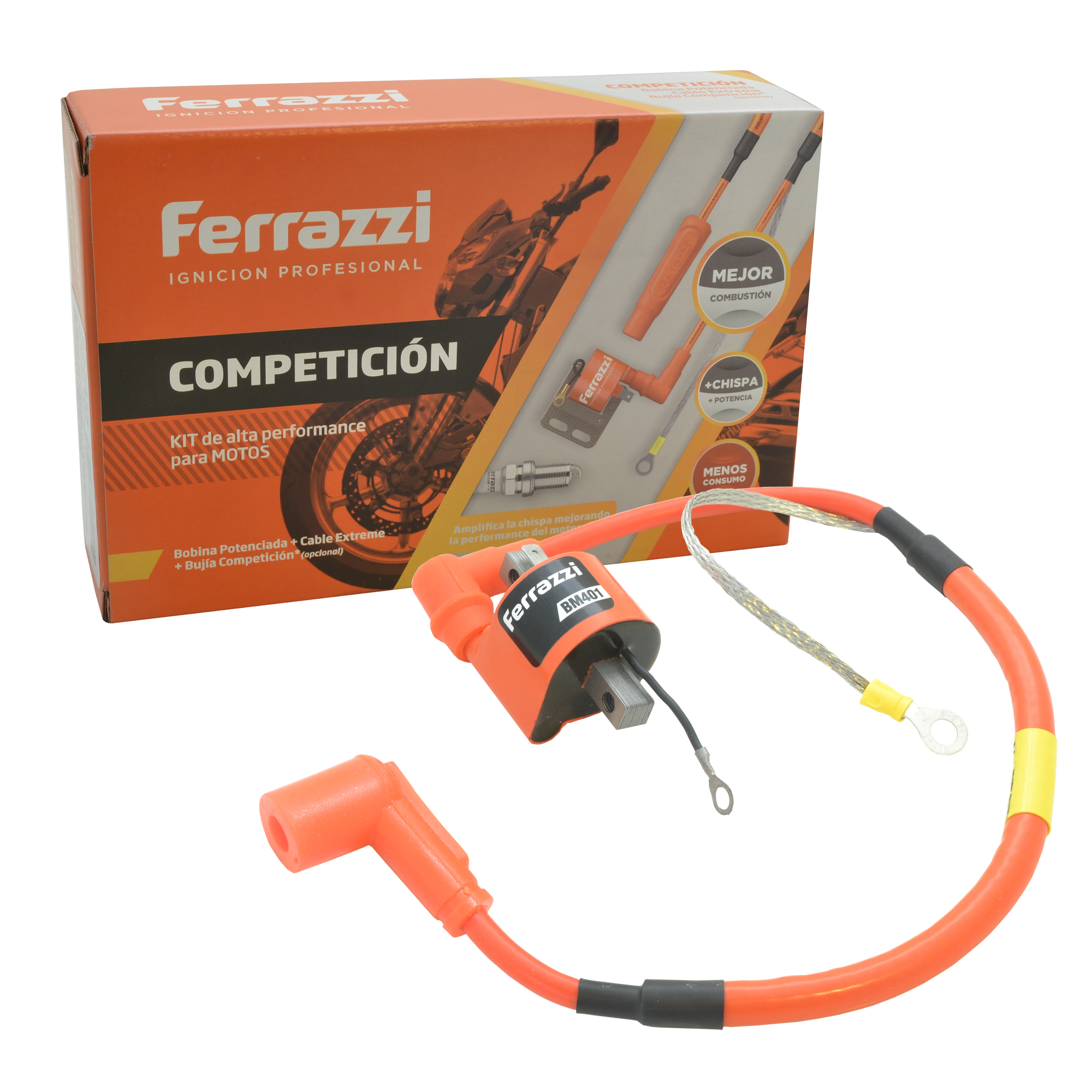Kit Cable Bobina Competicion Mas Chispa Potencia Moto Bajaj Naranja
