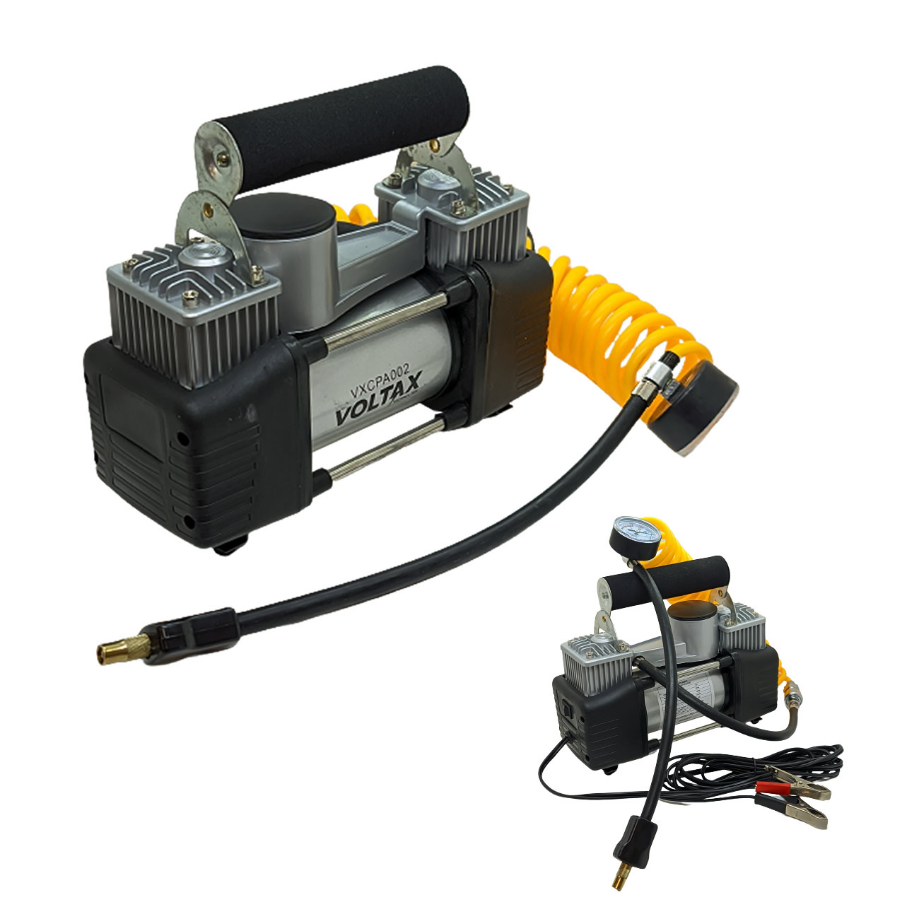 Mini Compresor Bi Cilindrico 12v Inflador Neumatico Auto 4x4 Gris Y Negro Monofásica