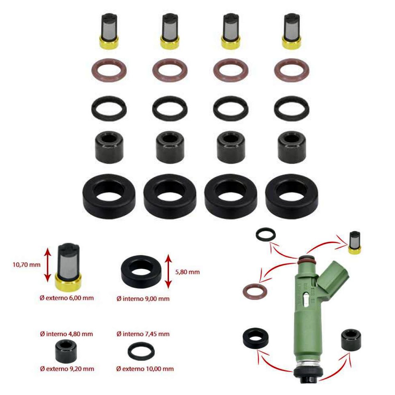 Kit Oring Y Filtros Inyectores Toyota Corolla 1.8 16v