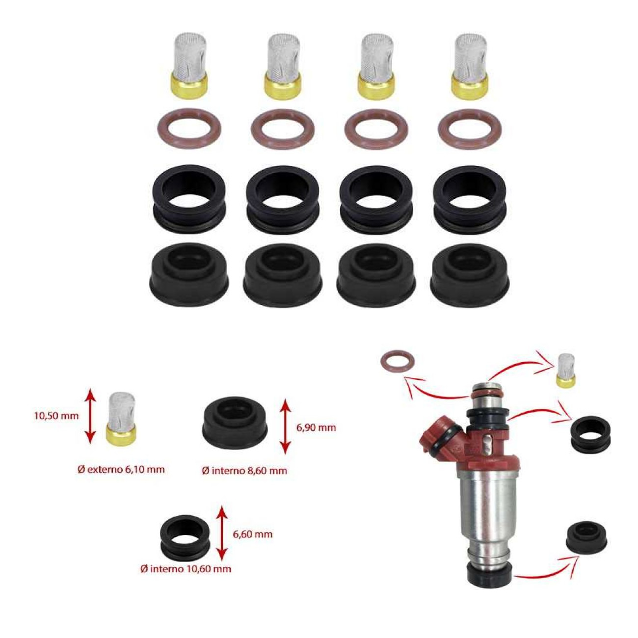 Kit Oring Filtros Inyectores Toyota Corolla 1.6 1.8 16v