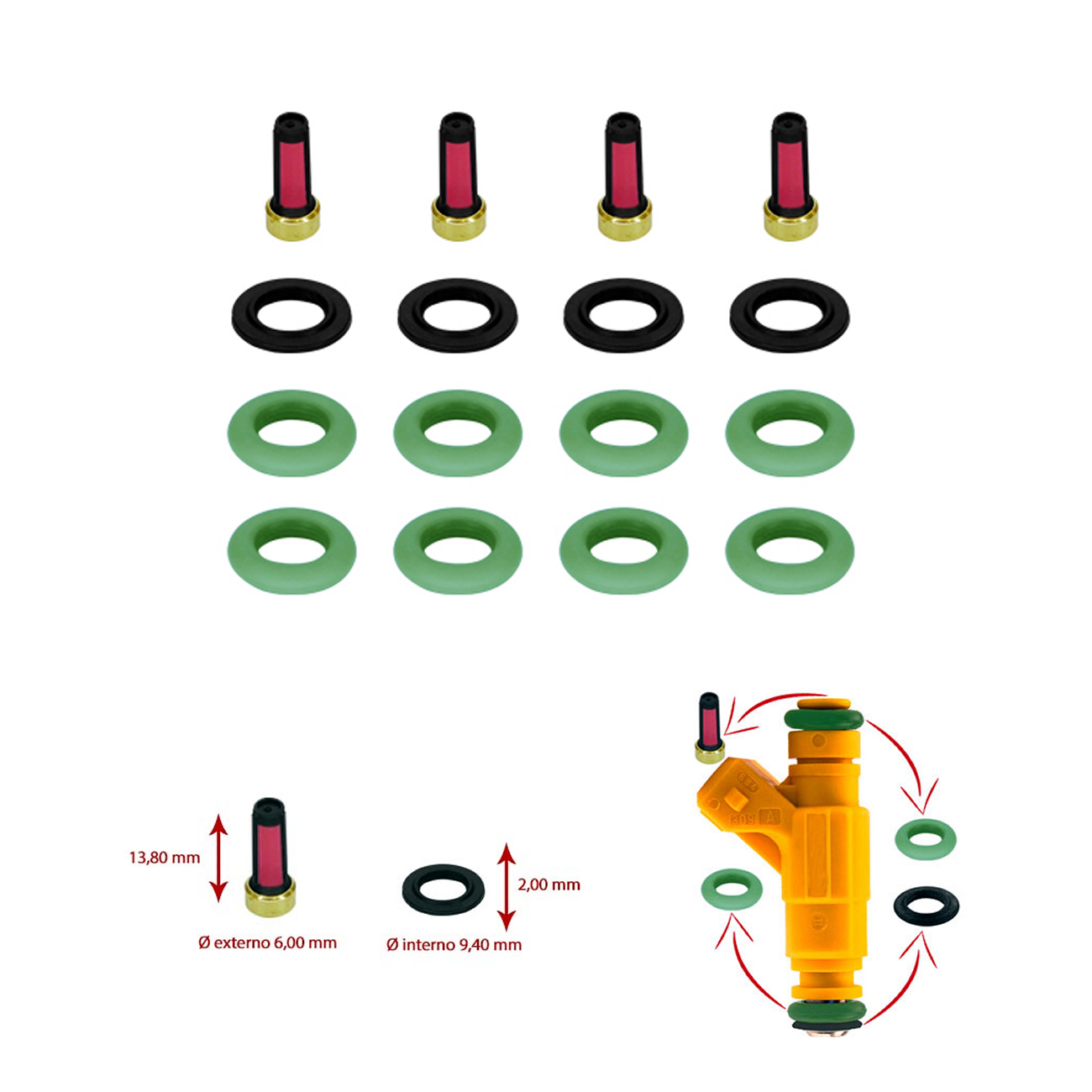 Kit Oring Y Filtro Inyector Chevrolet Astra Vectra Zafira
