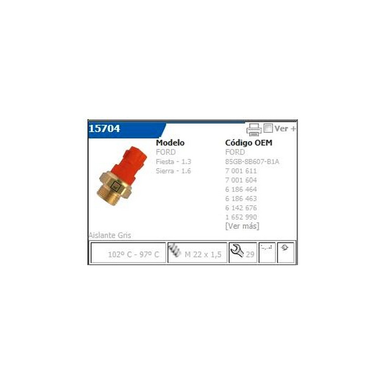 Bulbo De Electroventilador Ford Fiesta 1.3 Sierra 1.6